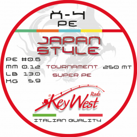 Key West Japan Style Tournament Super PE #0.6 0.12mm 250mt X-4 Multicolor 25mt